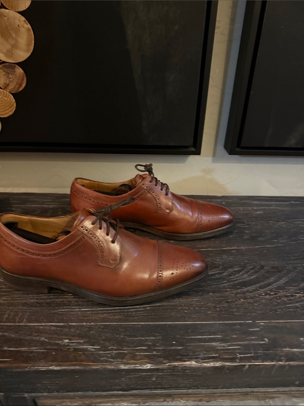 Mezlan Men's Cognac Brown Leather Oxford Derby Shoes - Picture 3 of 5